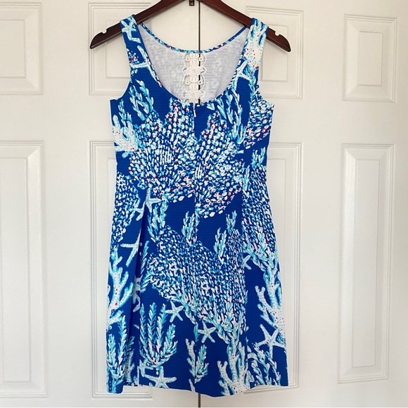 Lilly Pulitzer blue white lace trim Ember Shift Dress - Picture 4 of 8